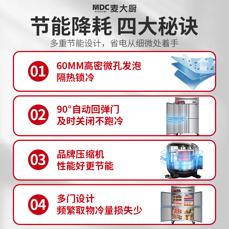 MDC商用四六門冰柜風冷無霜冷凍插盤款6門冰柜