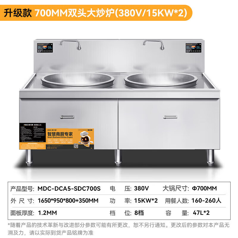 麥大廚食堂大炒鍋電灶臺豪華款15KW雙頭工廠食堂大鍋灶