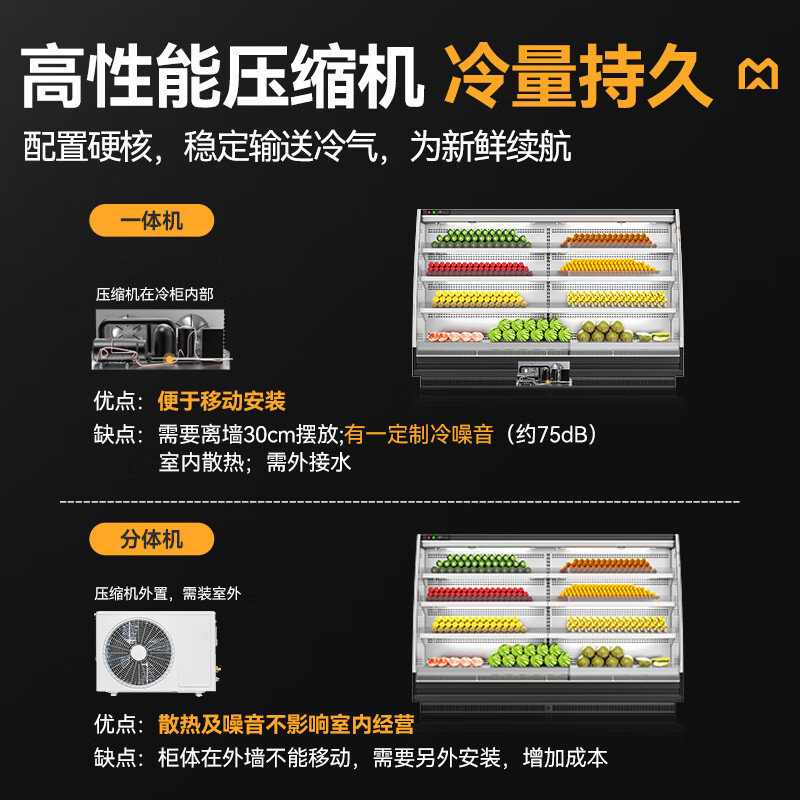 麥大廚商用1.8M豪華款風(fēng)冷弧形風(fēng)幕柜分體機(jī)